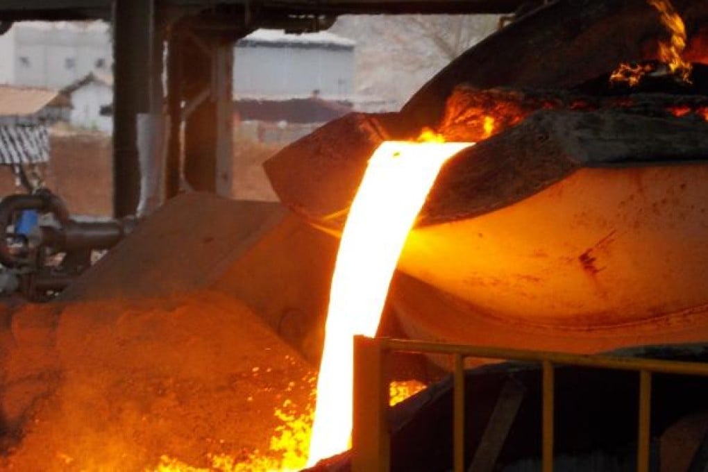 Liquid iron being poured into a mould