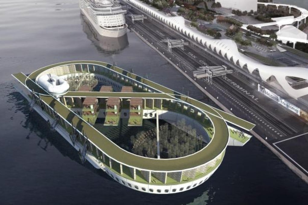 Artist's impression of Floating Eternity berthed at the new Kai Tak cruise terminal. Photo: SCMP