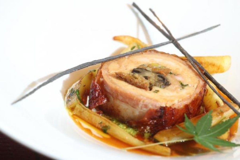 Turkey / Snail roll with chicken mousse, chestnut and sage stuffing at chef's table, at the ritz-carlton hong kong. Photos: May Tse