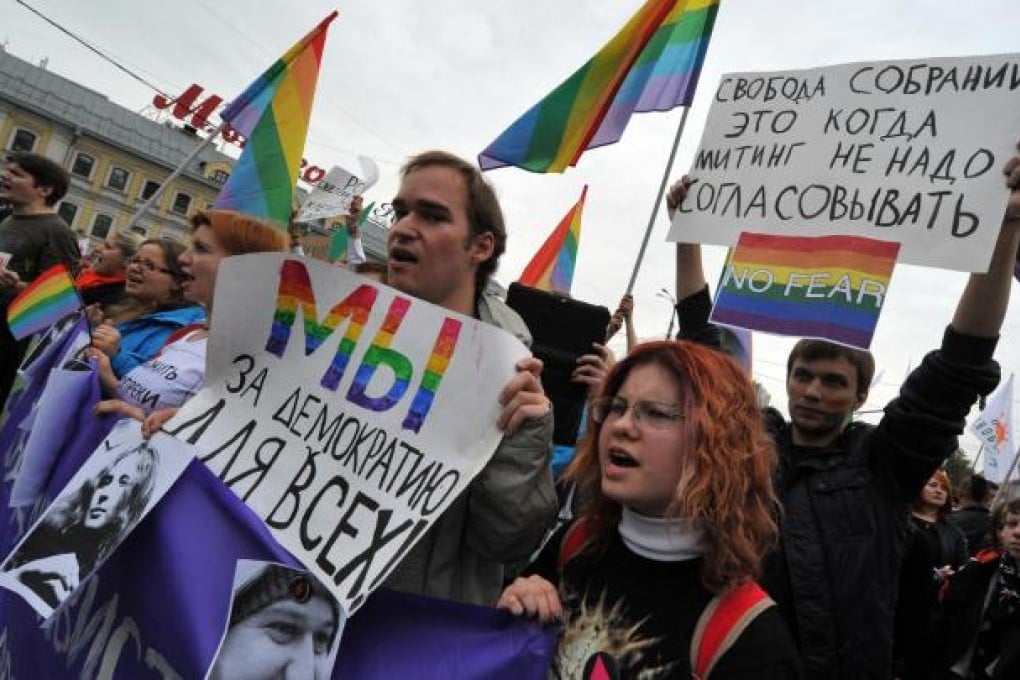 Gay rights activists rally in Moscow in September. Photo: AFP