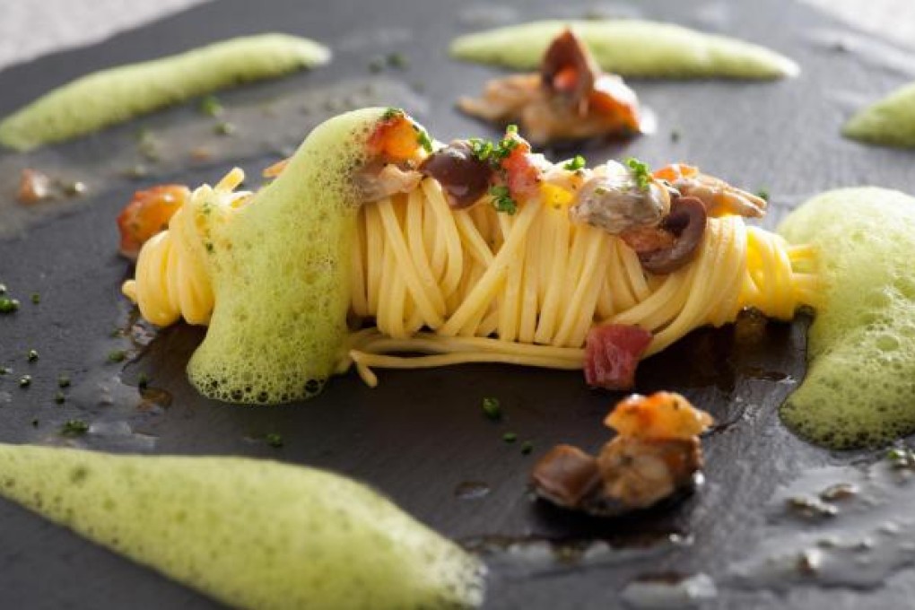 Homemade spaghetti with clams, Pantelleria capers and seawater emulsion proved a rustic combination at L'altro.