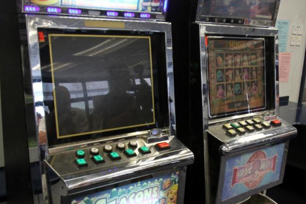 These two slot machines seized at a Yuen Long games arcade were used by gangsters for gambling, police say. Photo: SCMP