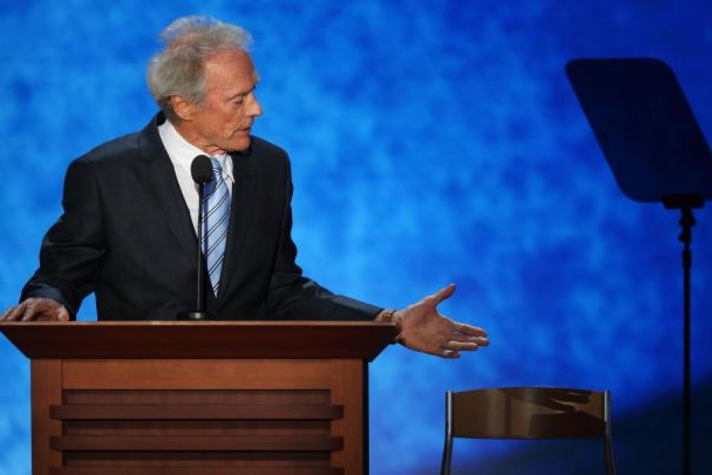 Clint Eastwood talks to an empty chair during the final day of the Republican National Convention in Tampa, Florida. Photo: AFP