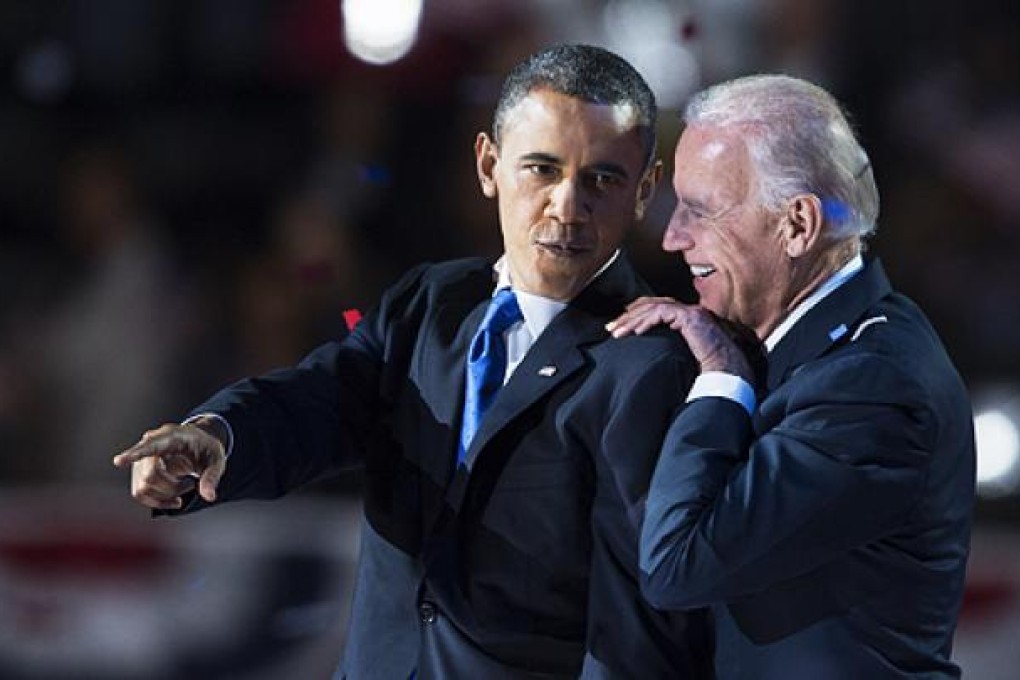 President Barack Obama and Vice-President Joe Biden on election night in Chicago. Photo: Xinhua