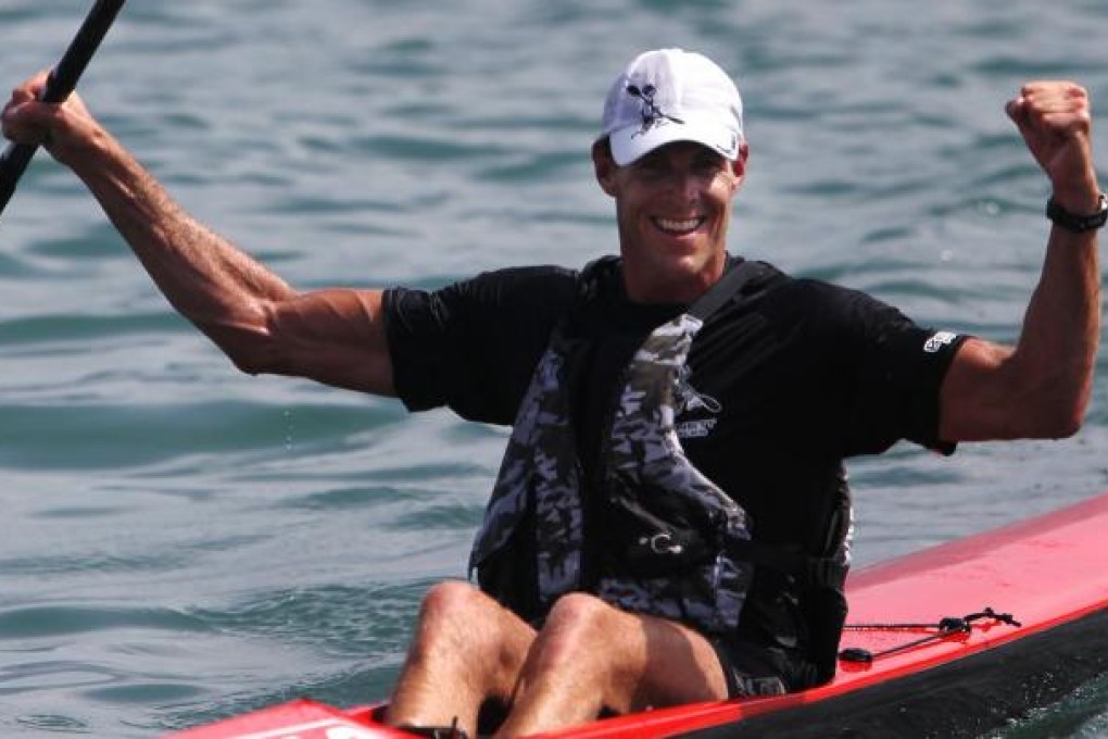 Australian Tim Jacobs raises his arms in triumph. Photo: Nora Tam