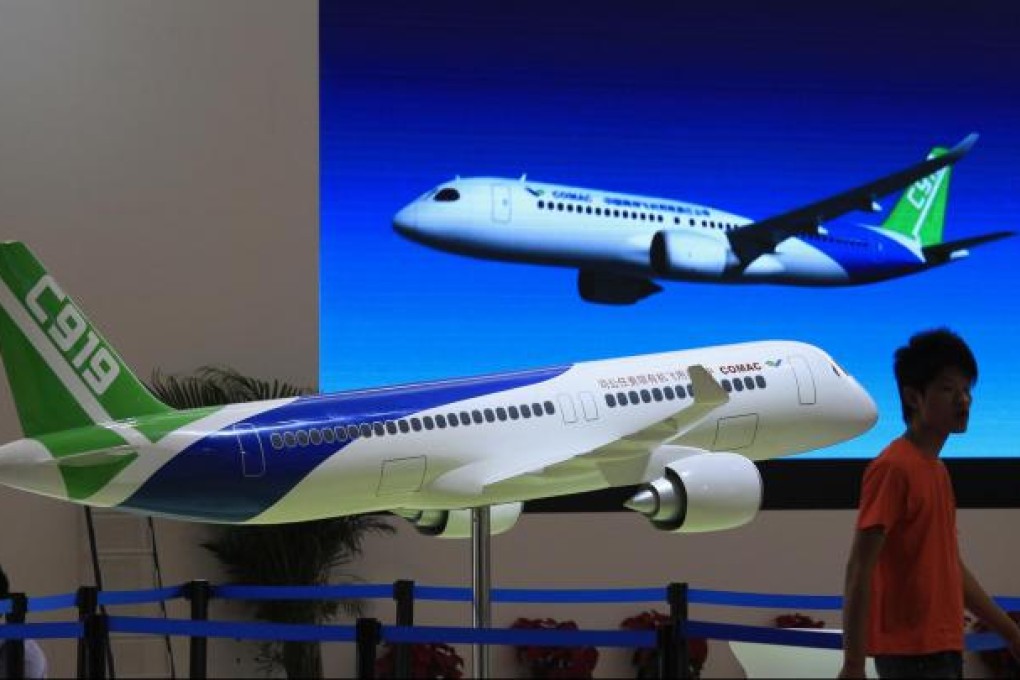 A model of the C919 plane is displayed in Zhuhai. Photo: Reuters