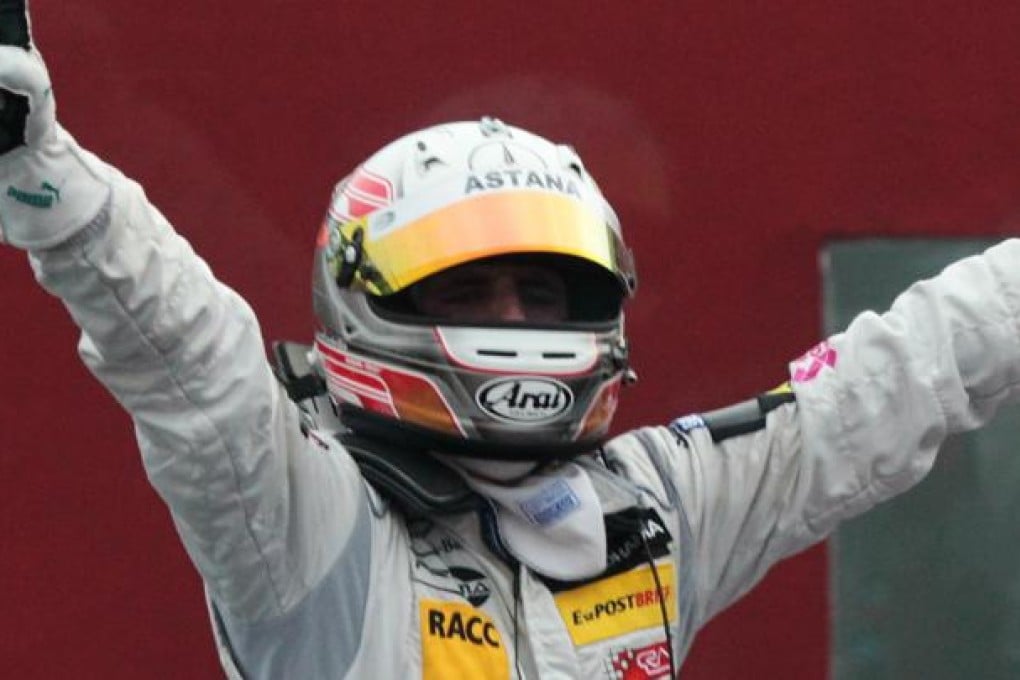 Daniel Juncadella celebrates after he won Macau Grand Prix.