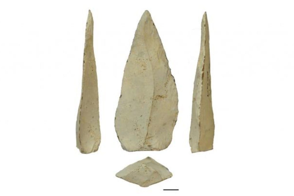 A 500,000-year-old spear point from different angles. Photo: AP