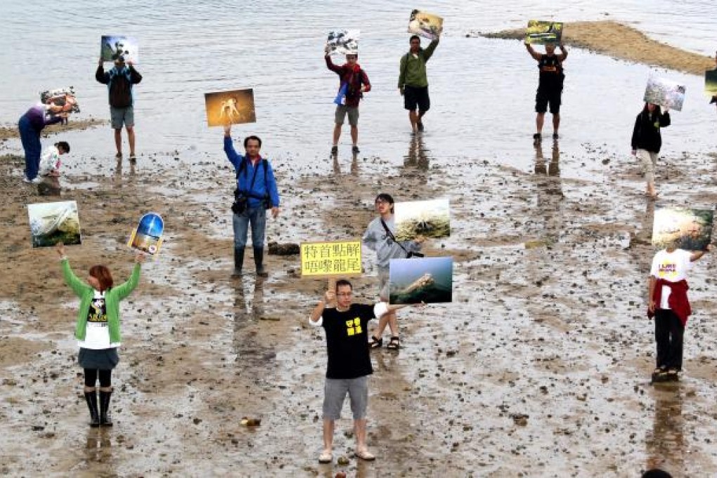 Activists in Lung Mei protest against government plans to build an artificial beach. Photo: Dickson Lee