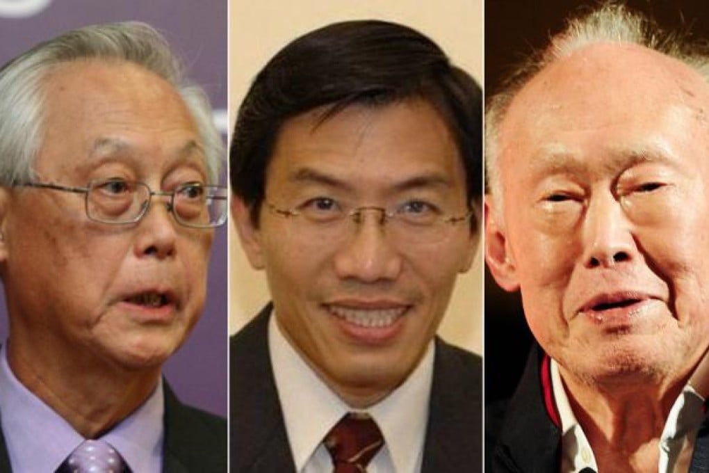 From left: Goh Chok Tong, Chee Soon Juan and Lee Kuan Yew