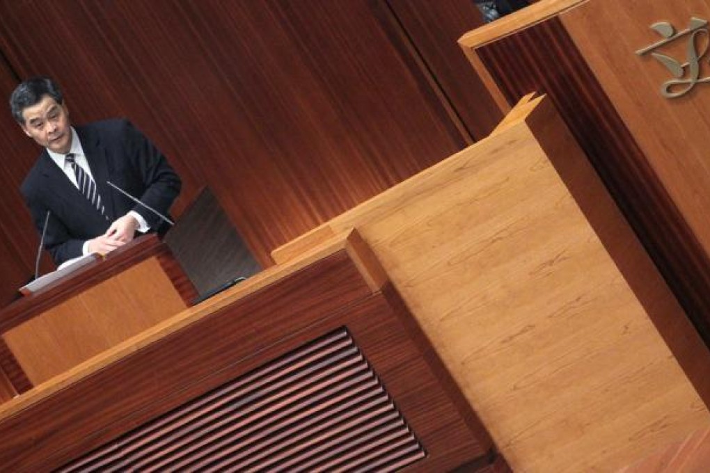 Chief Executive Leung Chun-ying addresses legislators at Legco Building in Tamar. The recent behaviour of the Hong Kong government appears to be in direct contravention of the Basic Law.