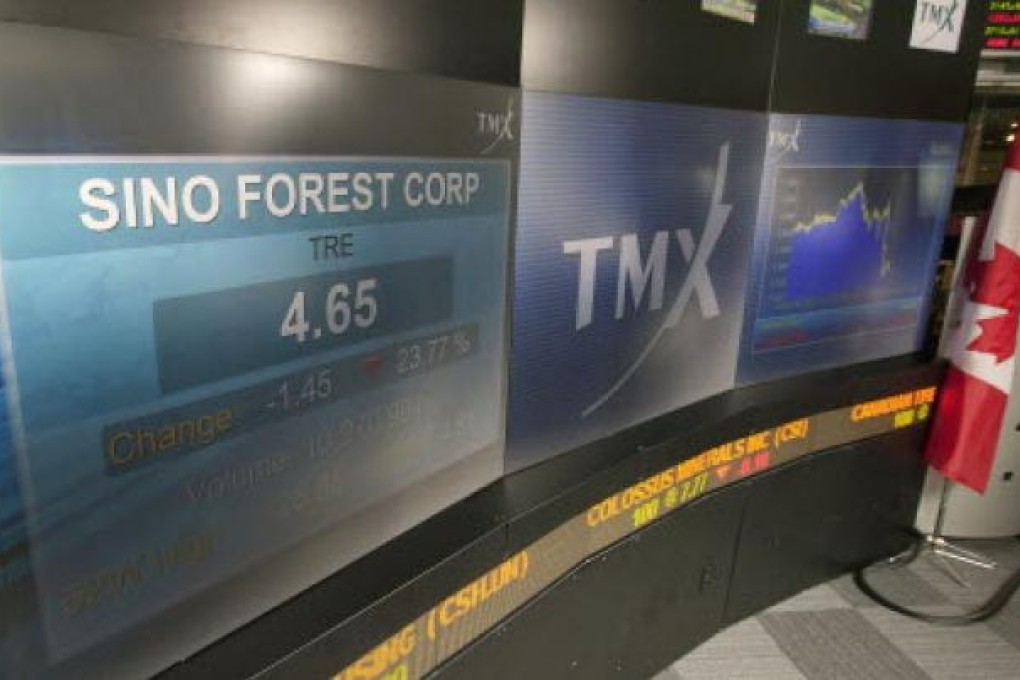 Shares of Sino-Forest Corporation have tumbled 78 per cent in Toronto since June 1, the day before Muddy Waters Research said in its report the Hong Kong and Mississauga, Ontario-based forestry company misled investors about its land holdings and production. Photo: Bloomberg