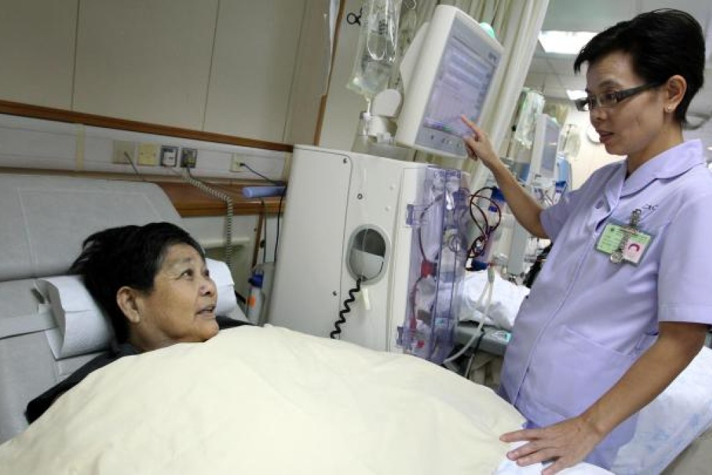 Patient Lai Fung-kai with Lions' Anna Mok. Photo: May Tse