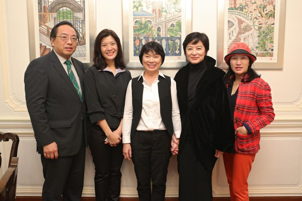 Tsui Lap-chee, Katherine Lee. Lung Ying-tai, Brigitte Lin and Bernadette Tsui at the vice-chancellor's residence after the address by Lung that attracted thousands of fans. Photo: Oliver Chou