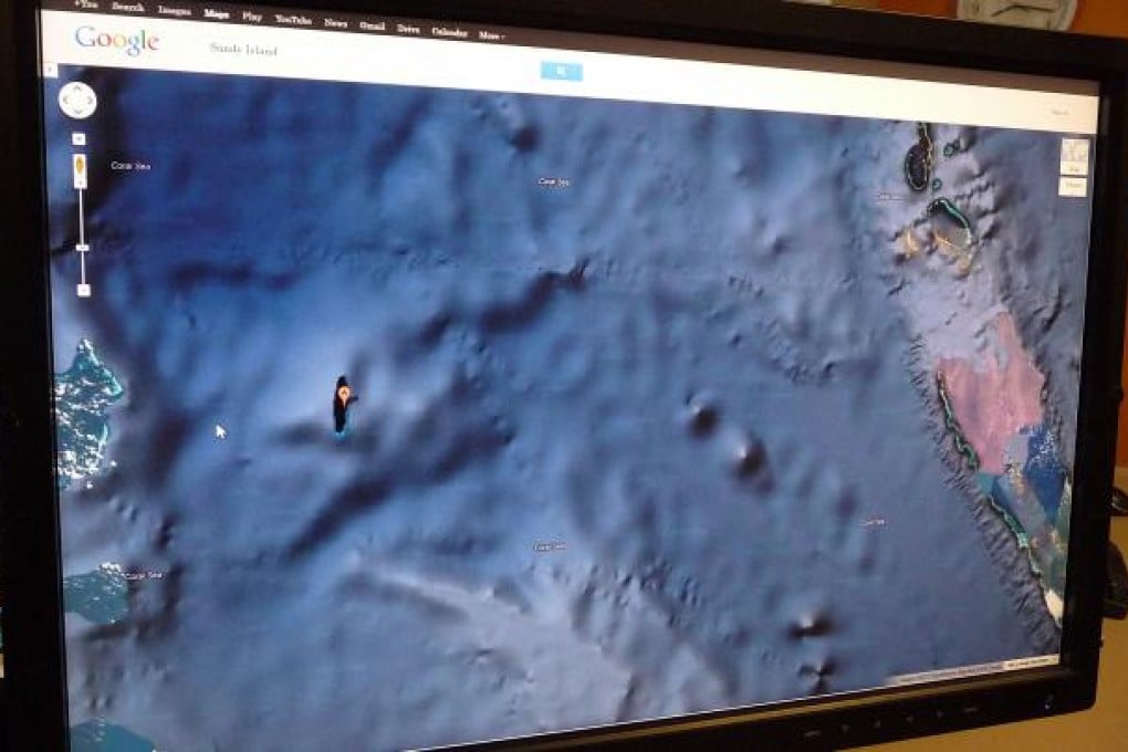 A computer screen displaying the location (A) of Sandy Island on Google Maps. Photo: AFP