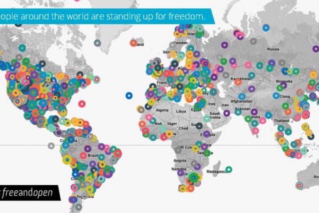 Screenshot of a map for Google's 'free and open' campaign.