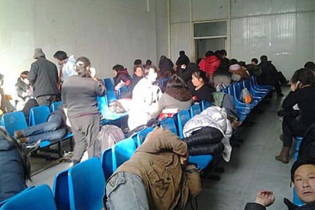 An undated handout photo showing the inside of a detention centre in Beijing's Jiujing village. Handout photo by Tianwang Human Rights Centre.