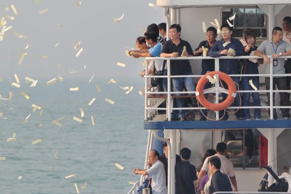 A ceremony held for the family members of the victims of a ferry collision off Lamma Island. Photo: K.Y. Cheng