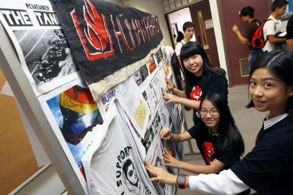 Student members of the human rights group at the Chinese International School. Photo: David Wong