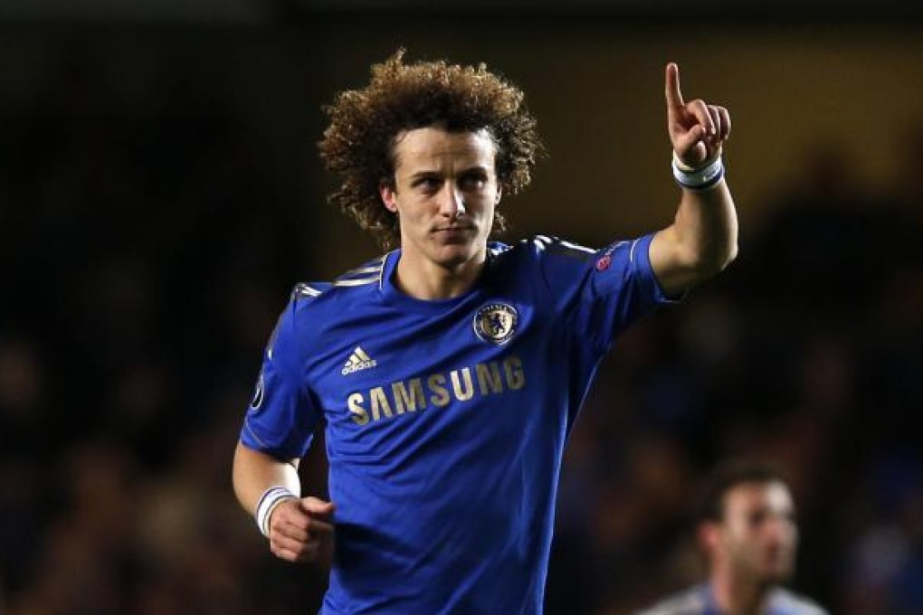 David Luiz celebrates his goal against Nordsjaelland.