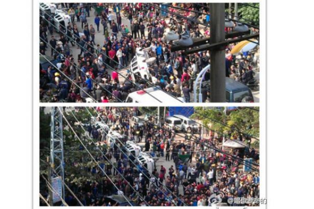 Police clashed with thousands of rioters on Friday in Dongxing, Guangxi Province. Photo: Screenshot from Sina Weibo