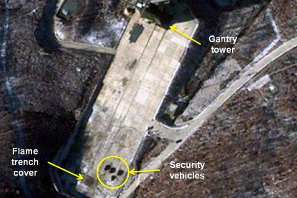 A satellite image taken by GeoEye and annotated and distributed by North Korea Tech and 38 North shows the Sohae Satellite Launching Station in Tongchang-ri, North Korea. Photo: AP