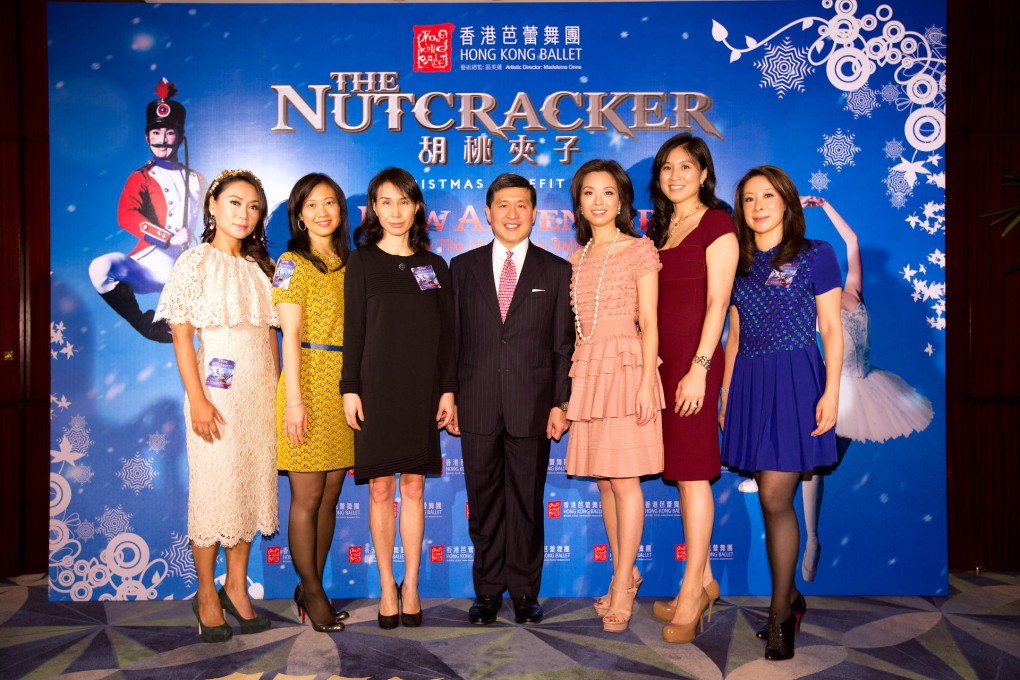 Hong Kong Ballet chairman John Ying with socialites who attended the Nutcracker Christmas Benefit held at the Island Shangri-la hotel.