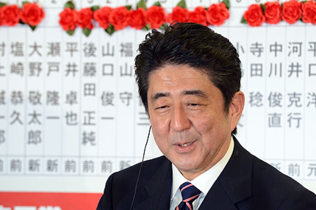 Shinzo Abe, the hawkish head of the Liberal Democratic Party, vowed to put Japan’s moribund economy back on track after years of deflation. Photo: Xinhua