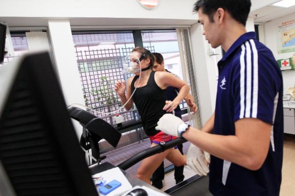 Rachel Jacqueline undergoes a VO2 max measurement test at the Institute of Human Performance. Photo: Jonathan Wong