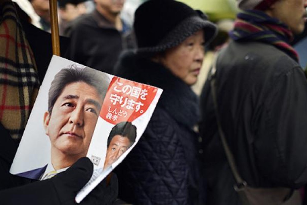 Shinzo Abe (pictured in a campaign flier) led his Liberal Democratic Party to a convincing victory in Sunday’s election. Photo: EPA