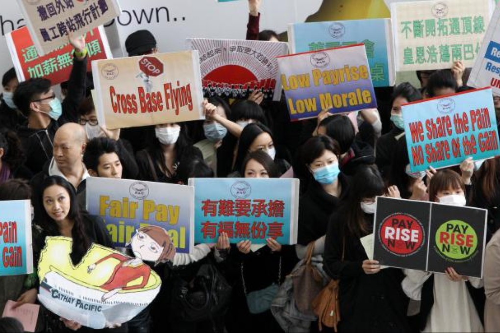 Protesting Cathay Pacific flight attendants. Photo: David Wong