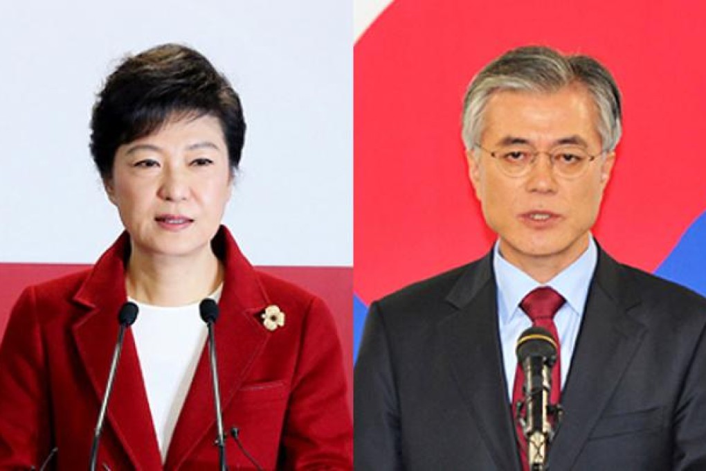 Park Geun-hye (left), the ruling Saenuri Party's candidate, and Moon Jae-in of the opposition Democratic United Party. Photos: EPA and AFP