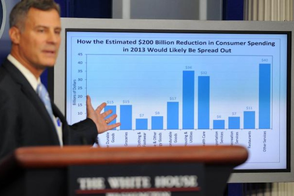 Chairman of US Council of Economic Advisers Alan Krueger warns of possible slashes to the military budget in a briefing. Photo: AFP