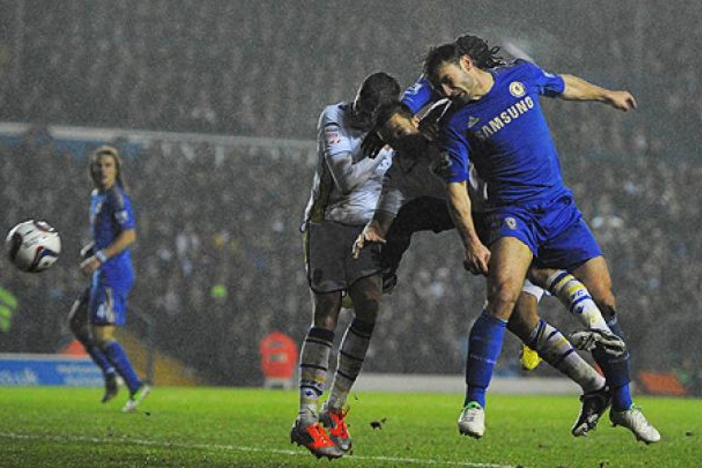 Chelsea's Branislav Ivanovic (right) scores the second goal against Leeds. Photo: AFP