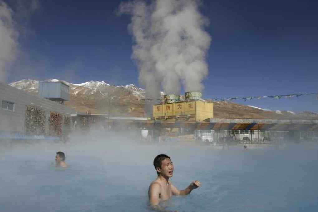 Hard labour? Dipping into a hot spring eight times a day can't be good for anyone, not just government officials. Photo: AFP
