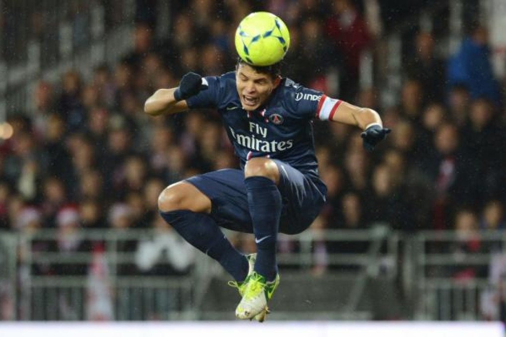 PSG defender Thiago Silva uses his head at Brest. Photo: AFP