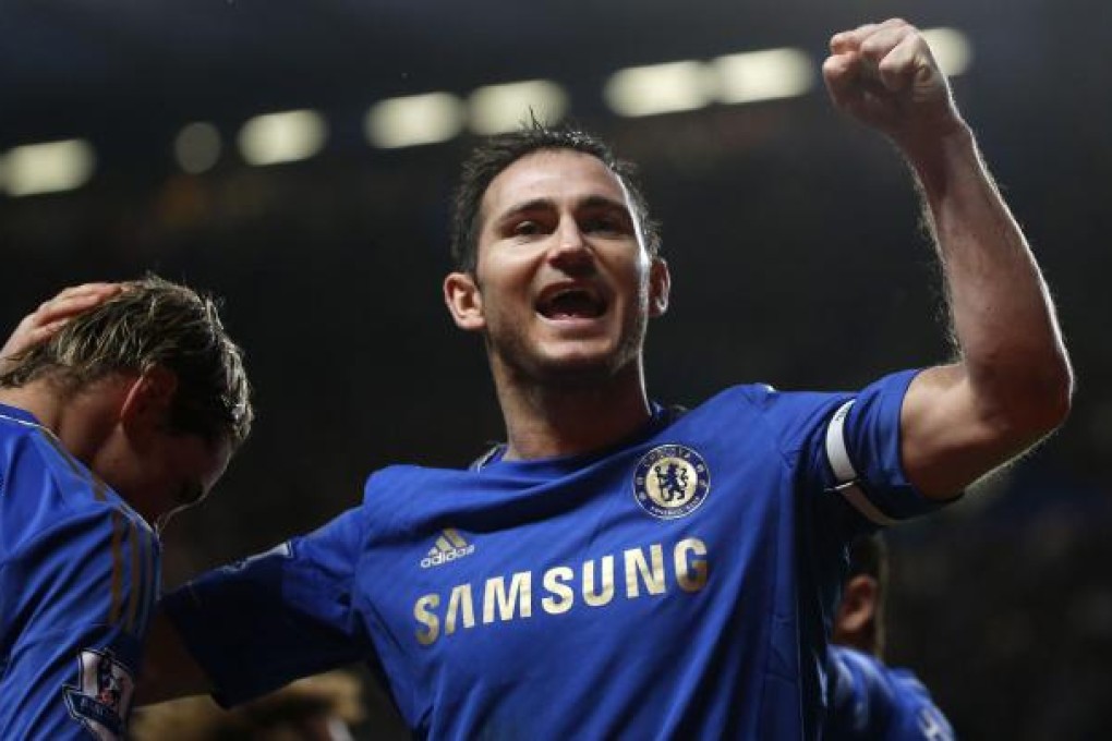 Midfielder Frank Lampard scores his 130th Chelsea goal in the Premier League, taking him past the previous mark set by Bobby Tambling. Photo: Reuters