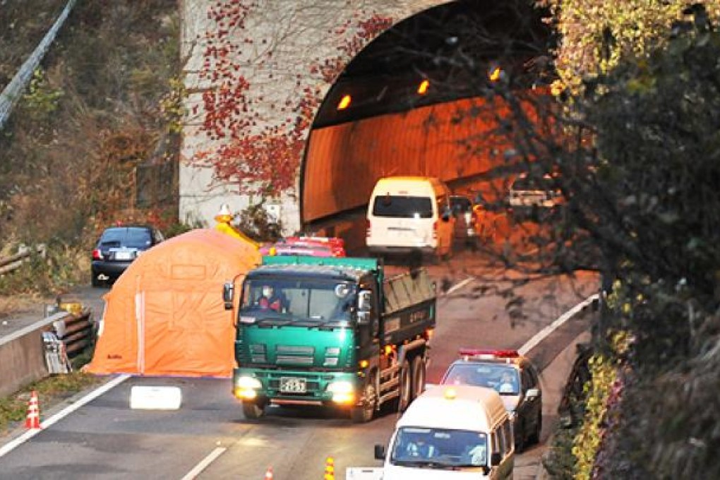 Nine people died on December 2 when concrete panels suspended from the roof of the Sasago Tunnel crashed down and crushed vehicles. Photo: AFP