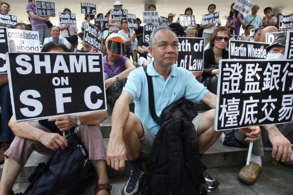 The collapse of Lehman Brothers in 2008 sparked a wave of protests from retail investors who lost millions in minibonds. As a result, the role of the regulators came under scrutiny. Photo: David Wong