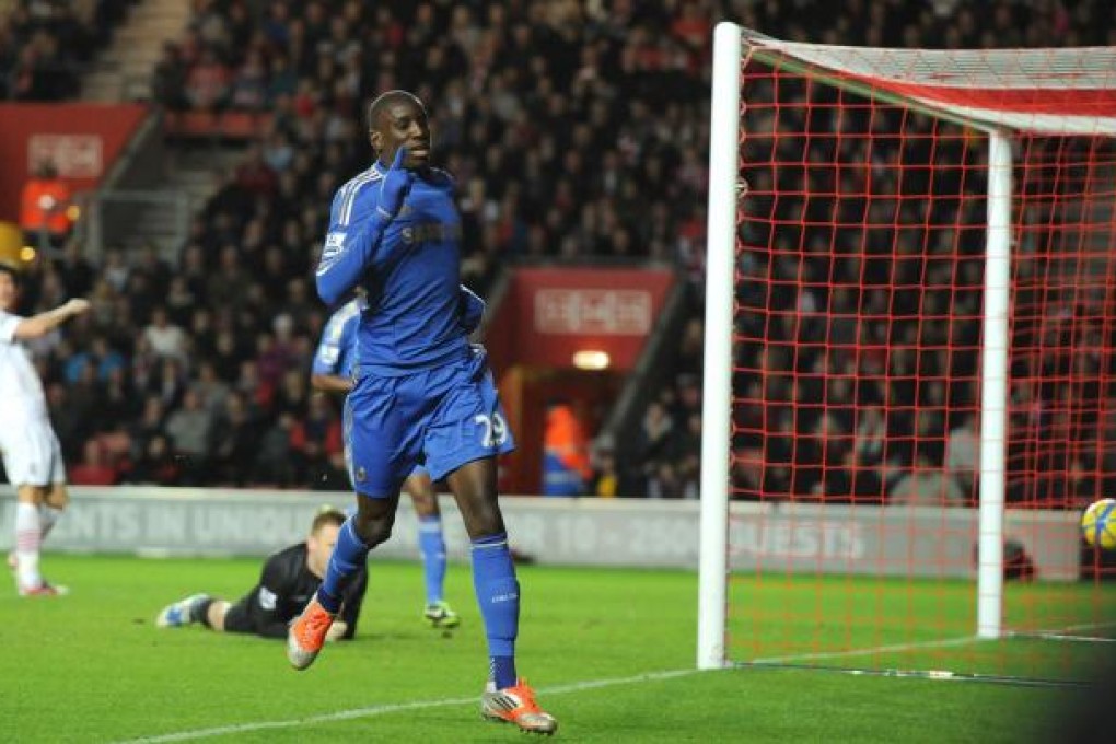 Chelsea's Demba Ba celebrates after scoring Chelsea's fourth and his second goal during the English FA Cup third round against Southampton on Saturday. Photo: AFP