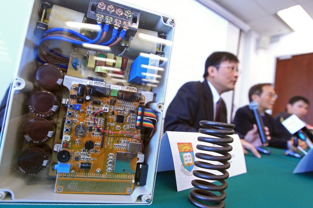 The new Electric Springs smart grid technology on display at a press conference in Pok Fu Lam. Photo: Jonathan Wong