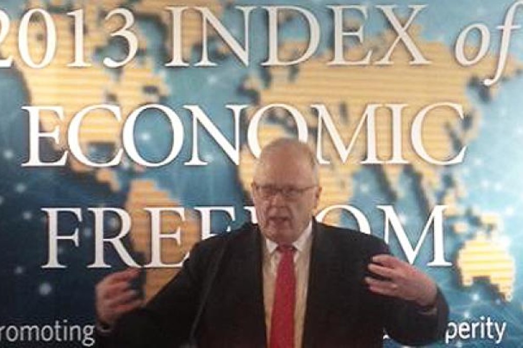 Heritage Foundation president Edwin Feulner announcing the 2013 index in Hong Kong on Thursday. Photo: Stuart Lau
