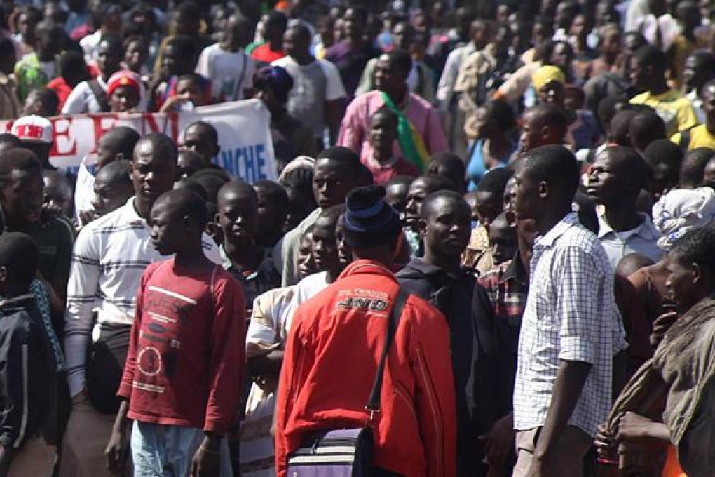 Protester march through Bamako, the Mali capital.
