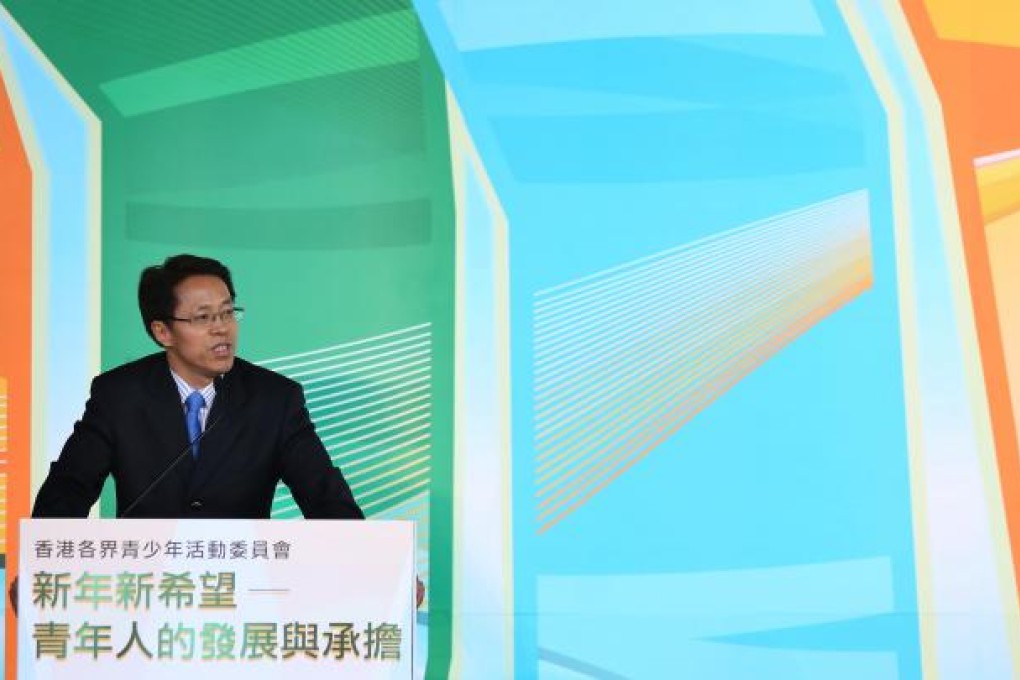 Director of Liaison Office Zhang Xiaoming officiates at Youth Development and Responsibilty Forum. Photo: Sam Tsang