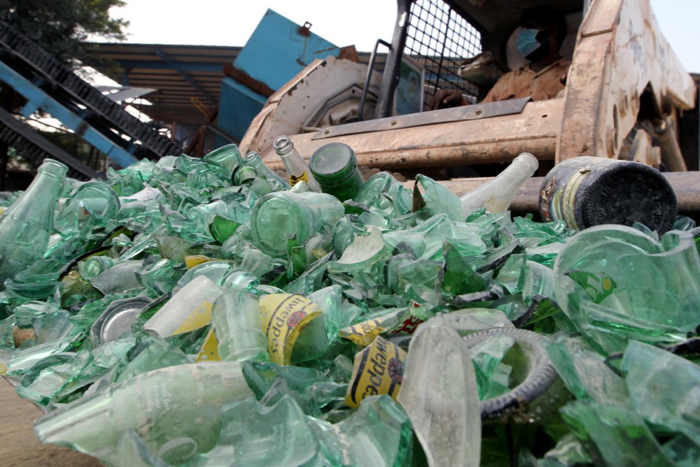 Bottles at the Laputa plant in Tuen Mun, ready for recycling. Glass accounts for just 3 per cent of total waste in Hong Kong, but only 5 per cent of it is recycled. Photo: Felix Wong