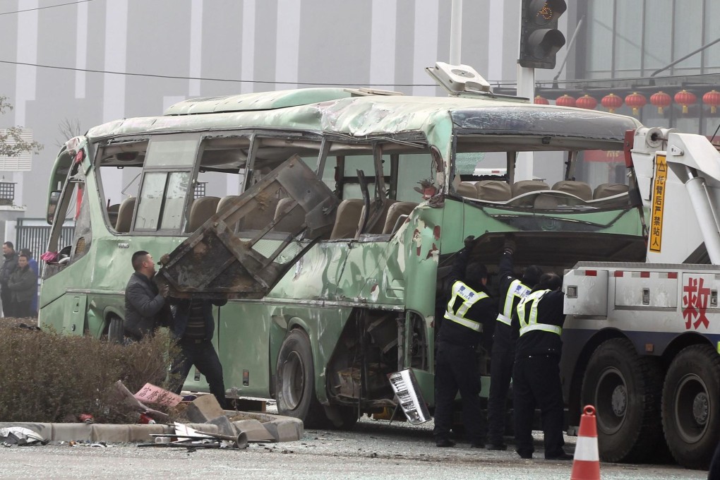 The two buses were taking Foxconn workers to a dormitory from the company's plant in Zhengzhou at the time of collision. Photo: EPA