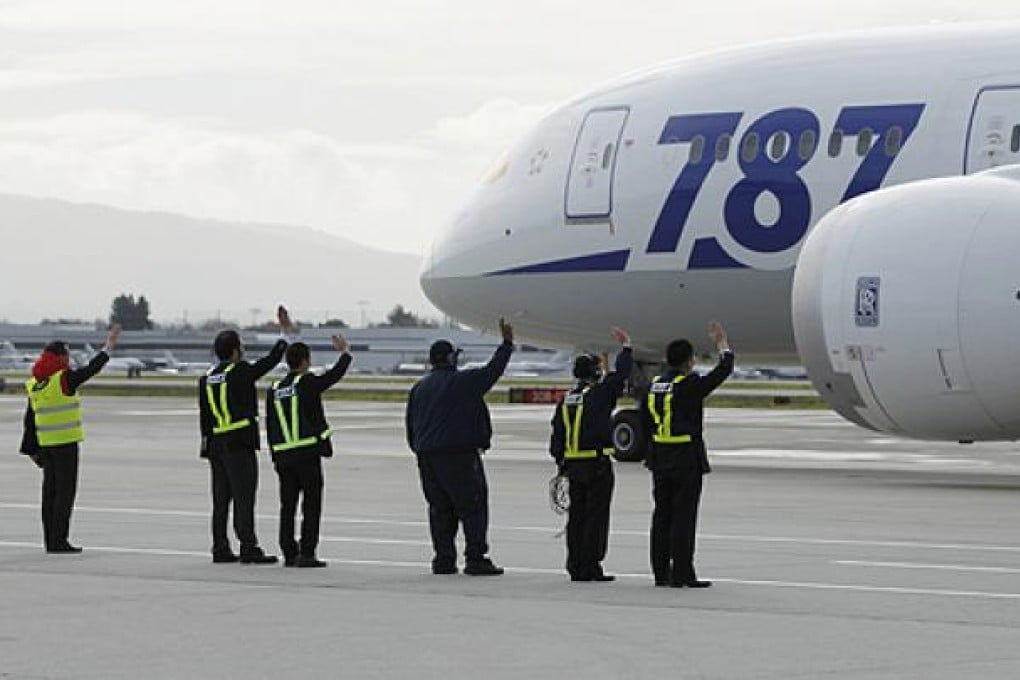 Grounds crew wave at an All Nippon Airways Boeing 787 Dreamliner as it departs San Jose International Airport for Tokyo last week. Photo: Reuters