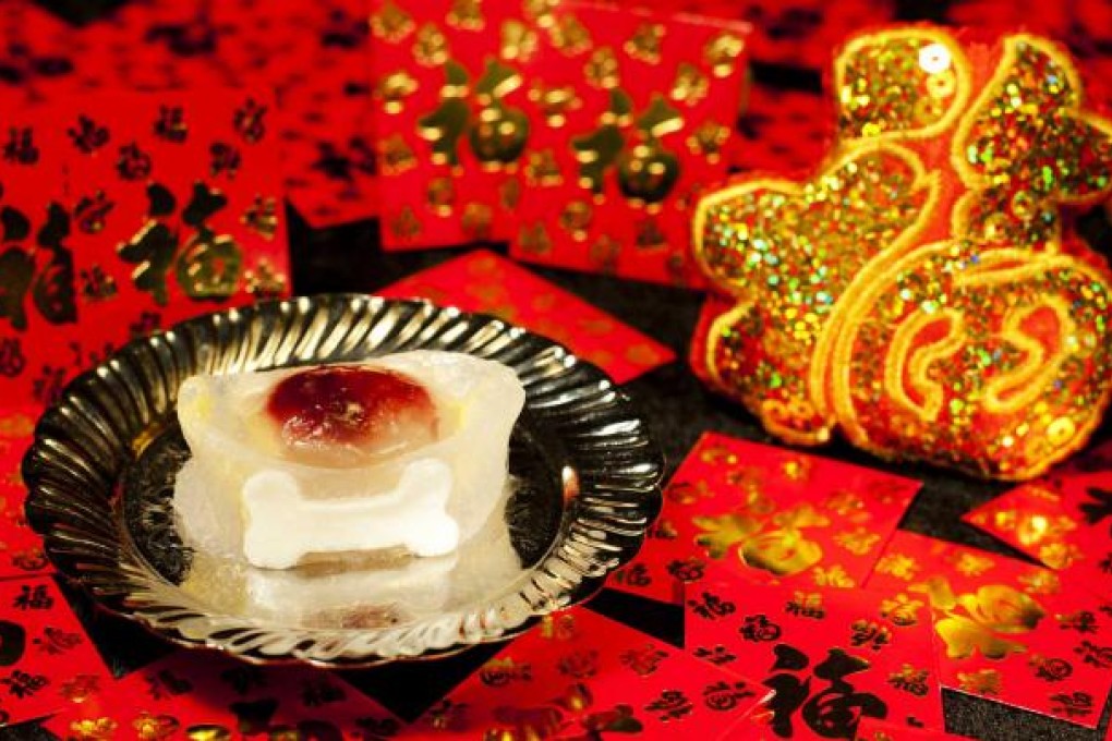 Dogaroo's osmanthus pudding, finished with a water chestnut ''bone''.