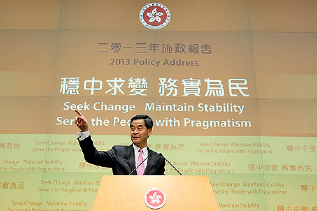 Chief Executive Leung Chun-ying talks to media about his policy address on Wednesday. Photo: KY Cheng