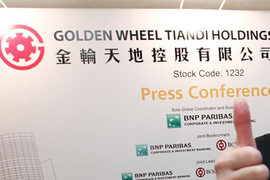 Shares of Golden Wheel Tiandi soared on their trading debut in Hong Kong yesterday. Photo: Nora Tam